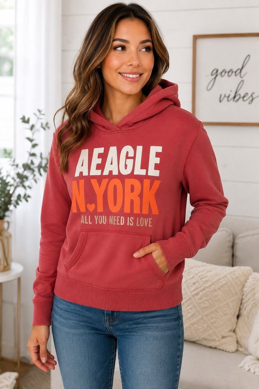 American Eagle Outfitters Hoodie Women’s Medium Red New York Graphic Pullover